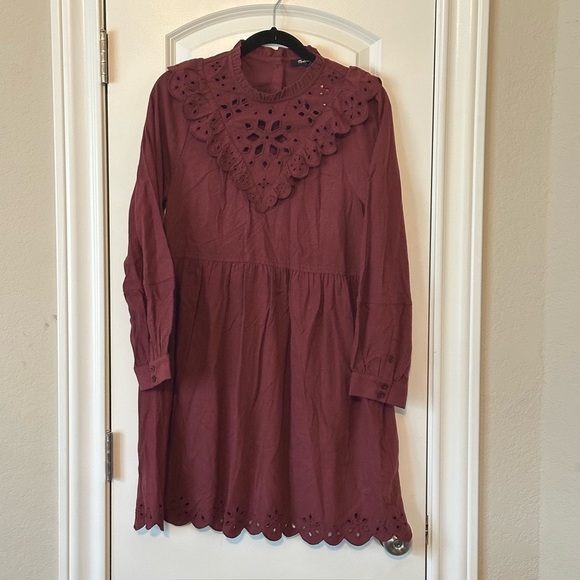 Madewell dress, size S, Embroidered Ruffled Flannel Mini Dress - Picture 2 of 5